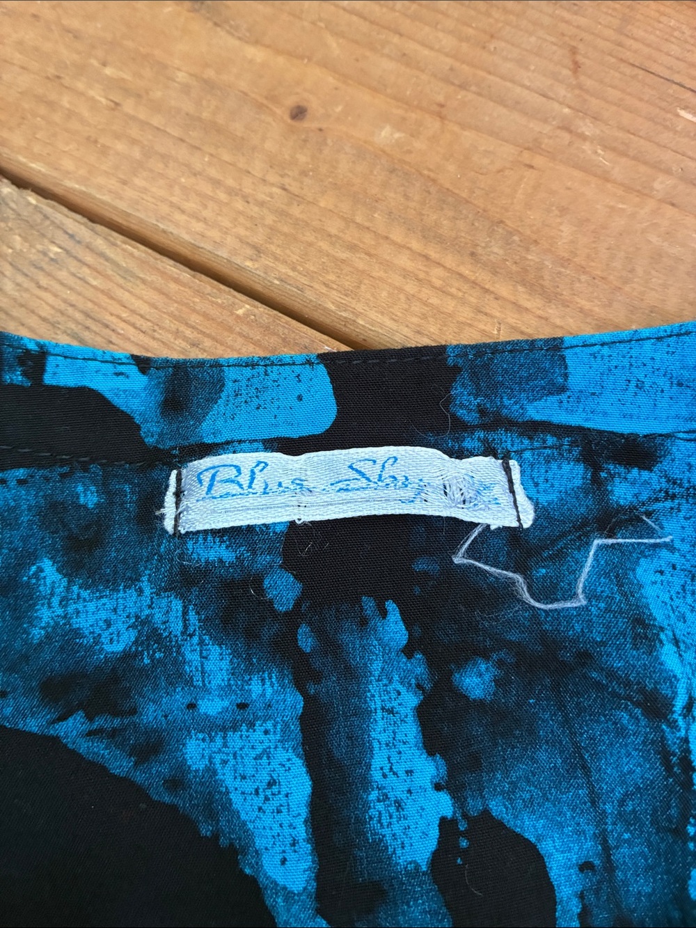 Blue Sky Teal and Black Abstract Print Top